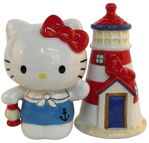 Blue Sky Clayworks Hello Kitty Salz- und Pfefferstreuer, Leuchtturm, Keramik, 12,7 x 5,1 x 10,2 cm (L x B x H), Seaside Streujubel