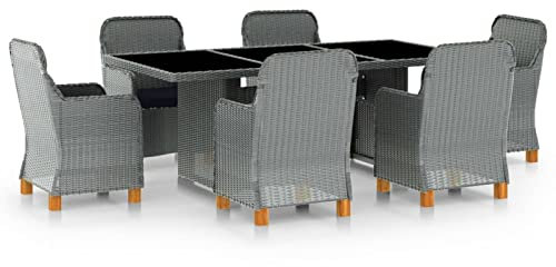 Festnight Rattan Gartenmöbel Set 6 Personen Gartentisch mit 6 Stühlen Set Sitzgruppe Garten Essgruppe Wetterfest Gartensessel Gartengarnitur Polyrattan Terrassenmöbel Esstisch Gartentisch