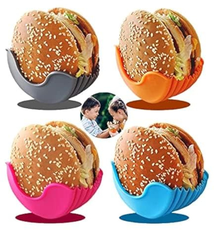 Burger Hamburger Hotdog Buns Brötchen Halter Box Silikon Zubehör, 4 St. | Material Gesund, Wiederverwendbar, Essen Outdoor