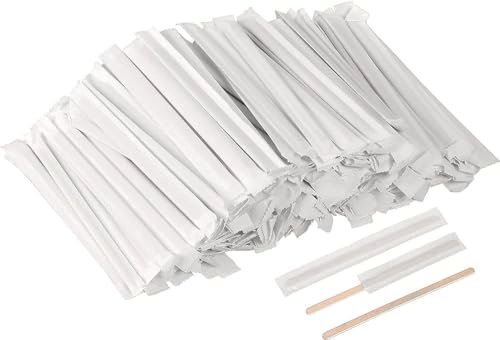 Miamex Rührstäbchen einzeln verpackt, Kaffee-Rührstäbchen aus Holz, 11 cm, biologisch abbaubar, für heiße und kalte Getränke (500)