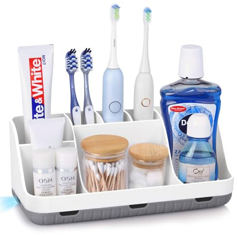 Zahnbürstenhalter für Badezimmer Organizer, Elektrische Zahnbürste und Zahnpasta Halter, 7 Slots Badorganizer für Badezimmer und Familie (White)