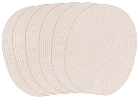 fanquare Ovale gewebte Platzsets Satz von 6 Weiß Baumwolle Seil Geflochtene Platzsets hitzebeständig Waschbar rutschfeste Tischsets für Küche Esstisch, Home Dekoration 30x40cm