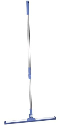 Relaxdays Rasqueta Limpiacristales Mango Telescópico, 84-135x52 cm, Labio Goma, Acero Inoxidable, Ajustable, Plata/Azul