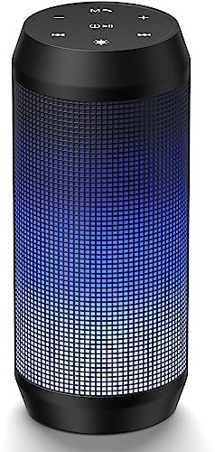 VOSFEEL Bluetooth Lautsprecher, Tragbare Wireless Bluetooth Lautsprecher mit LED-Beleuchtung, IPX6 Wasserdicht IPX6, Geeignet für Haus, Outdoor, Reisen, Partei, Unterstützung TF-Karte und USB-Stick