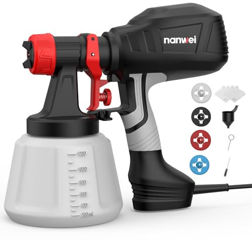 NANWEI Paint Sprayer, 650W Spray Gun with 1200ML Container, Spray Paint Gun with 4 Nozzles and 3 Patterns, 120 DIN-s, Electric Paint Sprayer for House Painting (Corded spray gun)