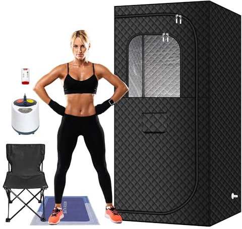 MIXC Tragbare Dampfsaunabox, tragbare Sauna für Zuhause, Personensauna-Zelt, Saunabox zu Hause, Spa mit 2,6 l & 1500 W ± 10 %, Fernbedienung, Klappstuhl, Heim-Sauna für Fitnessstudio, Pilates, Garage,