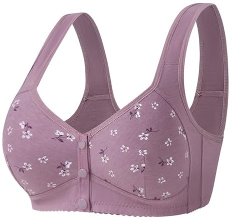 PrinStory Bras for Women Front Fastening Bras for Women Wireless Snap Closing Ladies Bras Comfort Womens Bras