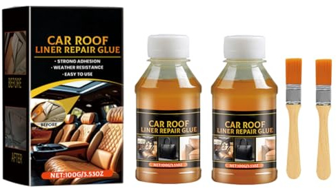 2er-Pack 100ml Autodachhimmel Reparaturkleber mit 2 Pinsel – Starker Haftkleber für Dachhimmel und Innenverkleidung –Flüssigkleber für schnelle Reparaturen und dauerhafte Fixierung Fahrzeuginnenraum