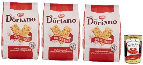 Italian Gourmet Doriano Cracker salati con sale iodato Salzgebäck 3 x 700g | Sfoglie croccanti per aperitivo; knuspriger Snack für Käseplatten, Dips und, Gesamtnettogewicht 2,1 kg + Kostenlos Polpa 400g