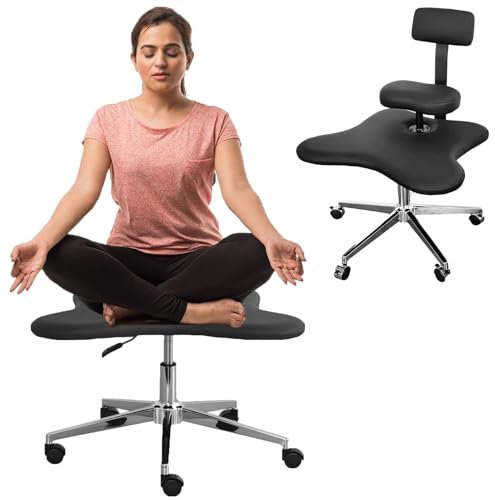 LULUMAIC Kniestuhl, Meditationsstuhl, Stuhl mit gekreuzten Beinen, höhenverstellbarer Bürostuhl, ergonomischer Bürostuhl, Kniestuhl mit gekreuzten Beinen für Büro und Zuhause, Beige (Schwarz)