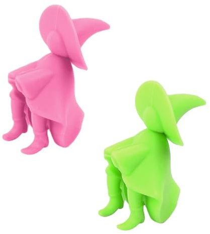 2 PCS Silicone Spill-proof Lid Lifters for Soup Pot, Reusable Pot Cover Overflow Preventers, Heat Resistant Splash Lid Holders, Steam Releaser for Stove Top, Cute Witch Shape Cooking Spoon Holder (B)