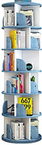360° drehbares Bücherregal für Kinder und Erwachsene, drehbar, 4 Etagen, drehbares Bücherregal für Schlafzimmer, Wohnzimmer und Arbeitszimmer, Blau (191 cm)