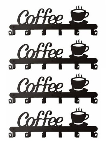 TingHaoO Soporte funcional para tazas de café de metal montado en la pared, organizador de almacenamiento con gancho para cocina
