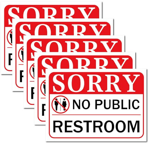 CRASPIRE Sorry No Public Restroom 5Pcs Sign Stickers 10 x 7in Bathroom Signage Warning Vinyl Adhesive Decal Labels for Restaurant Business Store Cafe Wall Window Door Indoor Office