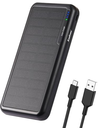 Portable Solar Power Bank, 26800mAh High Capacity Battery Pack, Type-C USB Charger with Solar Panel, Black