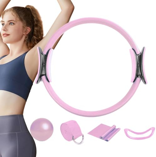 Set Pilates Cerchio 5 Pezzi Kit Anello Yoga Flessibile Resistente Attrezzi Fitness Per Casa