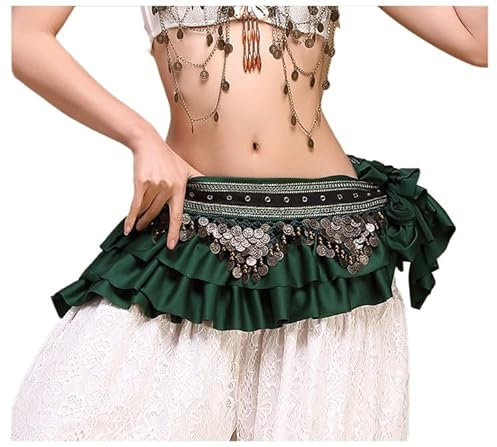 HEARTTOUCH Bauchtanztuch Damen Bauchtanz Hüfttuch mit Münzen Tanztuch Hüftschal Wickelgürtel für Performance Bauchtanz Kostüm Belly Dance Costume (Grün,Einheitsgröße)