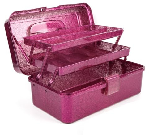 CAIONPLE Glitzerrosa Aufbewahrungsbox für Bastelwerkzeuge, 3-Lagige Stapelbare Tragetasche für Nähutensilien, Organizer für Kunst