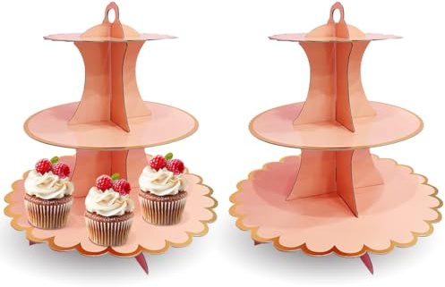 EAPMGQR 2 alzate per torte a 3 livelli in cartone per cupcake, supporto per cupcake e dessert, torre rotonda in cartone per tè pomeridiano, feste di compleanno, baby shower
