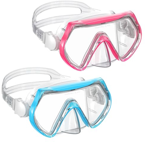 Occhialini da nuoto per bambini, maschera da snorkeling con nasello per ragazzi dai 6 ai 14 anni, in vetro temperato, vista panoramica a 180°, anti-appannamento, confezione da 2