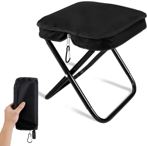 MmmLucipor Tabouret Camping Pliable Portable, Tabouret Pliable Camping, Tabouret Pliant d'Extérieur, Siège Pêche, léger, capacité Charge 90kg, pour Voyage, la randonnée, Pêche,Jardin,BBQ,Plage (Noir)