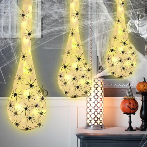 Halloween Deko 3 Stück Beleuchtete Spinnen Eiersäcke Halloween Hängende Leuchtend Spinne Eier Säcke 39.37 in Spinneneiersäcke Spinnen Eier Dekoration für Indoor Outdoor Garten Hof Rasen Party-Gelb