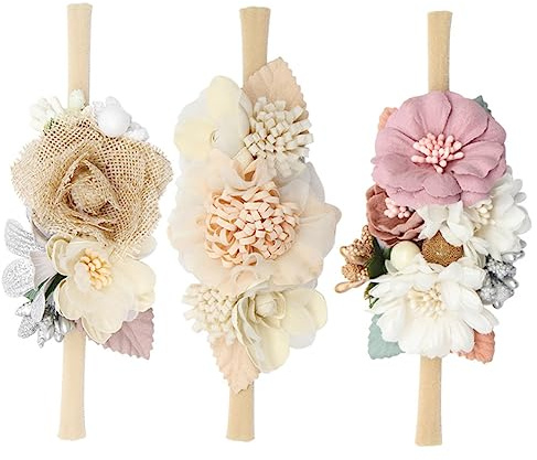 3 Pezzi Fascia per Neonata con Fiori Colorati Accessori Eleganti per Feste e Foto Design Alla Moda e Materiale Resistente Fascia Decorativa