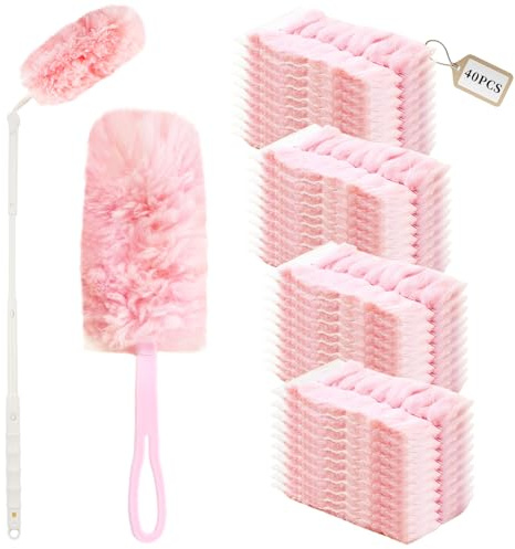 AIVORO 42 Stück 360° Swiffer Staubmagnet Nachfüllpack Set,Staubwischer mit 2 Handgriff, Staubwedel für Swiffer Duster Tücher, Reinigungsstaub Staubtuch Nachfüllung für Tierhaare