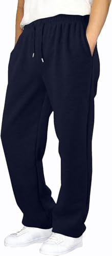 INSAFIANS Kids Boys Girls Fleece Jog Pants – School PE Jogging Bottoms Unisex Open Hem Sports Trousers (NVY S) Navy