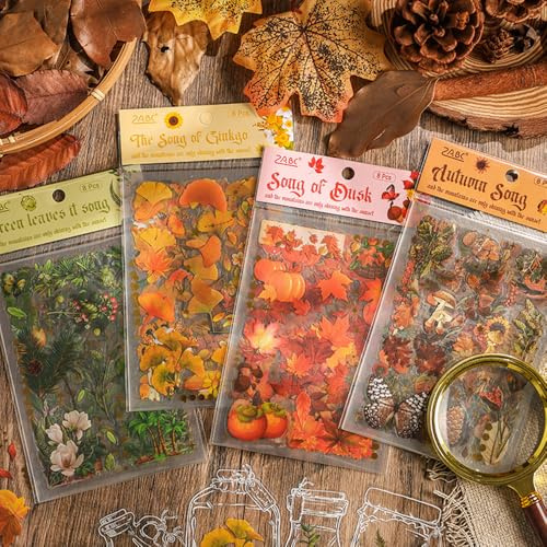 Herbst Sticker Set, Herbstdeko Aufkleber Mit Pflanzen Blumen Laub Kürbis Vintage Herbstliche Scrapbooking Sticker Herbst Wasserfeste Scrapbook Stickers Journaling Aufkleber Journal Zubehör