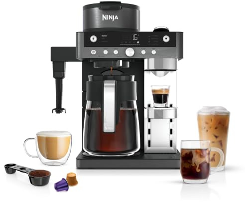 Ninja Prestige 2-in-1 Filter Coffee and Pod Capsule Machine with Built-in Milk Frother, Make Lattes, Iced Coffee and Flat Whites, Gunmetal CFN802UKGM