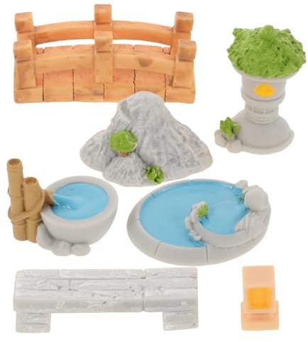 NUOBESTY Lot de 7 Mini Ornements en Résine pour Micro-Paysage, Mini Ponts et Bancs Décoratifs, Accessoires Réalistes pour Jardin, Étang et Décoration Miniature Extérieure