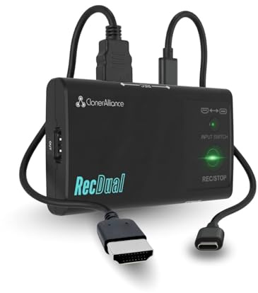 ClonerAlliance RecDual Dongle, mini videoregistratore autonomo a doppio ingresso 1080p@60fps con passthrough 4K a 60fps, acquisizione DP HDMI e USB di tipo C.