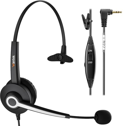 Auriculares Teléfono Fijo Inalámbrico 2,5 mm Dual, Micrófono con Cancelación de Ruido, WANTEK Cascos con Control de Volumen para Gigaset Panasonic Grandstream Teléfonos DECT