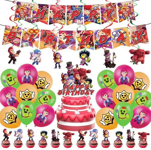 50pcs Decoracion Cumpleaños, Globos para Cumpleaños Set Incluir pancarta, Adornos en Espiral, Toppers de Pastel, Globos, Adecuado para Suministros de Cumpleaños Infantiles