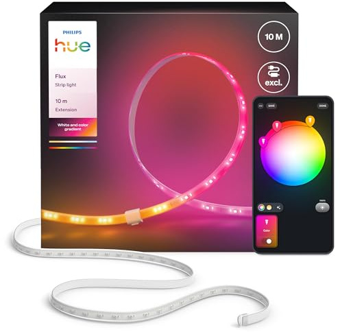 Hue Flux 10-Meter-LED-Streifen-Verlängerung, lebendige Farben und Atmosphäre, flexible Innenbeleuchtung, Chromasync™-Farbmischung, zuschneidbar, verlängerbar, wiederverwendbar, App und Sprachsteuerung