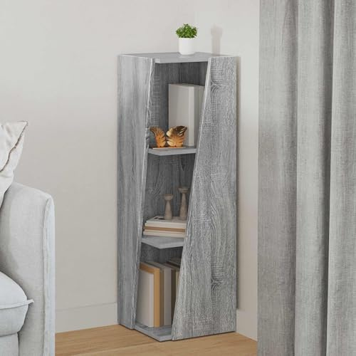 YunCangg sidohylla, grå Sonoma, 33 x 32 x 100,5 cm, trämaterial, fristående displayhylla, hållbar golvhylla med PVC-kuddar för vardagsrum, sovrum, kontor