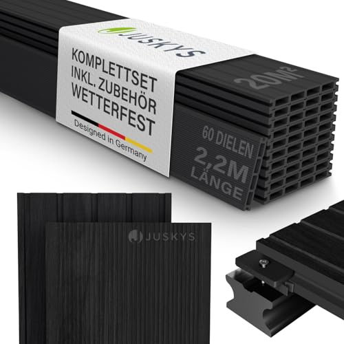 Juskys WPC Terrassendielen 20 m² – 220 cm Dielen, wetterfest & pflegeleicht, inkl. Unterkonstruktion, Clips & Schrauben, rutschfest für Terrasse & Balkon – Anthrazit