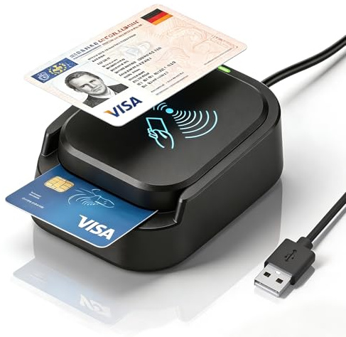 NFC Reader, NFC Lesegerät Writer Kartenlesegerät Personalausweis, USB Kartenleser Personalausweis, Hochgeschwindigkeit Chipleser Praktische Plug & Play Funktion, Krankenkassenkarte Lesegerät