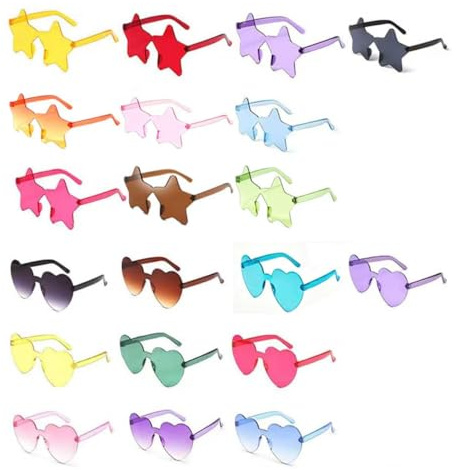 YBAOLONG 20 Stück Farben Party Brille, Bunte Herz Sonnenbrille und Sternbrille, Transparente Candy Color Sonnenbrille, Für Hochzeit Geburtstag Strand Party Halloween Foto Requisiten