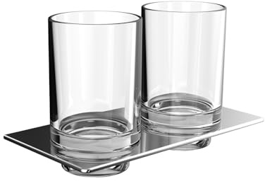EMCO Art Doppel-Glashalter (Kristallglas klar, Halterung Chrom, Maße 194x101 mm, Zahnputzbecher, Zahnbürstenhalter) 162500100, Glas, Normal
