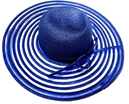 BLUSUPERSHOP Cappello Blu Donna Elegante Cerimonia Falda Larga Ala 12cm Made in Italy in Omaggio amuleto Portachiavi Corno