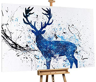 KunstLoft® XXL Gemälde 'Regent des Waldes' 180x120cm | original handgemalte Bilder | Modern Hirsch Blau Schwarz | Leinwand-Bild Ölgemälde einteilig groß | Modernes Kunst Ölbild