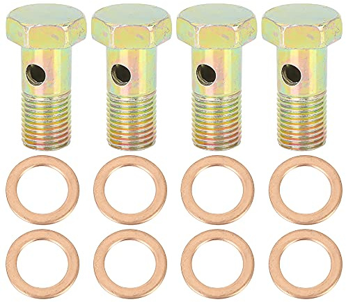 X AUTOHAUX Boulons Banjo Frein M12x1.25 Bronze 4 Pièces Métal | Taille 32x19mm, Pour Moto Sport Scooter, Rondelles 12mm, Tête Hexagonale, Kit 4 Boulons 8 Rondelles