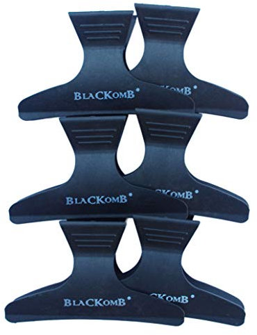 Blackomb Abtrennklammern Schmetterling aus Carbon, Haarklammern für Friseur – Haarspangen, Klipse, Friseurbedarf, Klammern für Friseure, Haarschneidehilfe, Haarclips – 6 Stück, schwarz, 8 cm