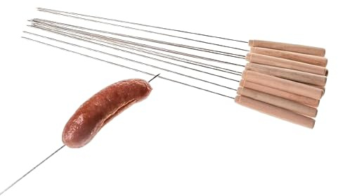 SDMAX BBQ Barbecue Sticks, Set of 12 Metal Skewers, Compact Storage, Versatile Length, Skewer for Home, Restaurants, Grilling Skewers, Kebab Wooden Handles Outdoor 40 CM