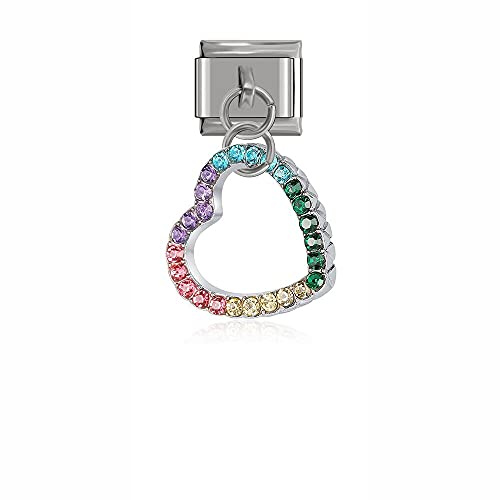 Breloque en forme de cœur avec strass pour bracelet à breloques classique de 9 mm de style italien