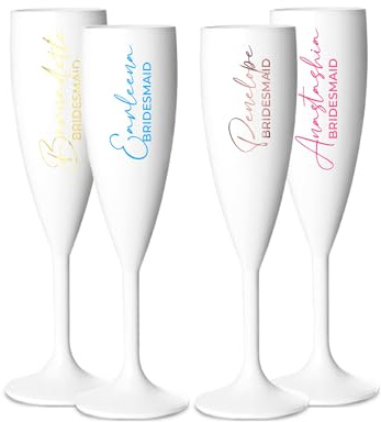 Print Maniacs Personalised Champagne Premium Flute Glass Bride Groom Mr Mrs Wedding Maid Honour Any Name Wine Cocktail Prosecco Gift (White, Bridesmaid)