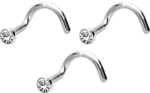 PIERCINGLINE 3er SET Titan Nasenpiercing Spirale flache Kristalldisc Nostril Piercing Nase Stecker