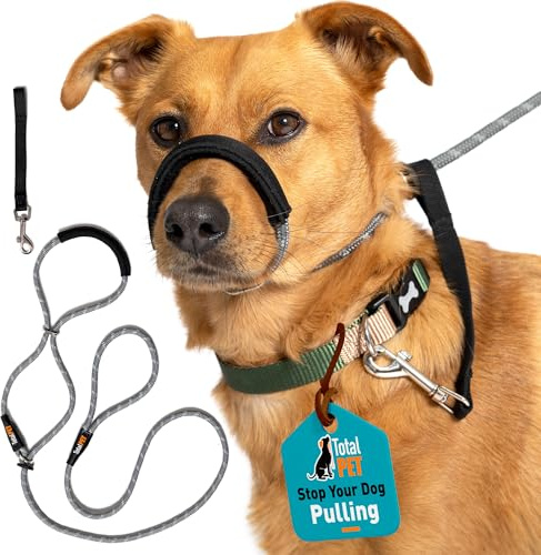 Total Pet Figure of 8 Dog Lead - Anti Pull Stop Dogs Pulling - Rope Slip Leads with Padded Nose Support (Small/Medium) Grey